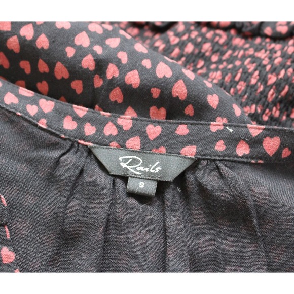 Rails Jasmine Enamored Heart Print Smocked Long Sleeve Dress Sz S Tiered V Neck - Picture 4 of 7